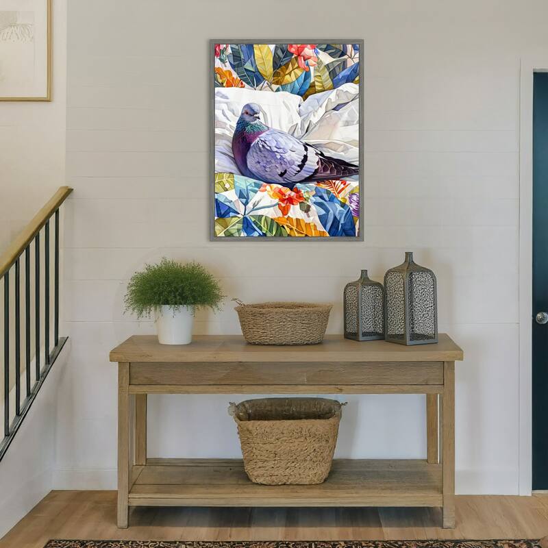 Animal Watercolor Art Bird Dove Pigeon Blue by Justyna Jaszke Framed Canvas Wall Art