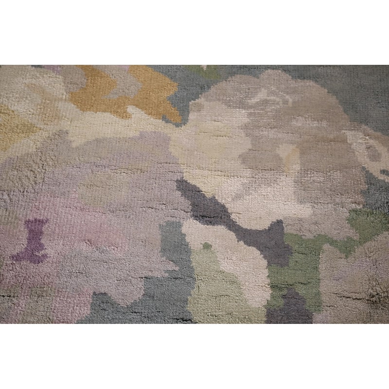 Handmade Gray Abstract Indian Area Rug Oriental Wool & Silk Carpet - 5'5"x 8'4"