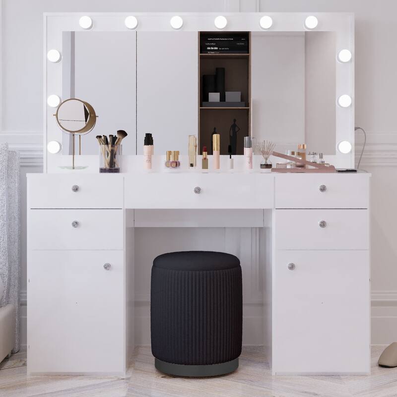 Boahaus Smart Extra-Large Vanity with LED Mirror & Bluetooth Speakers - White