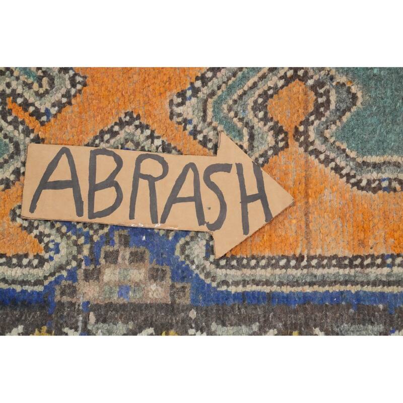 Hand Knotted Oriental 100% Wool Carpet Traditional Geometric Oranges & Rust Hamedan Runner Rug - 9' 7'' X 3' 3''