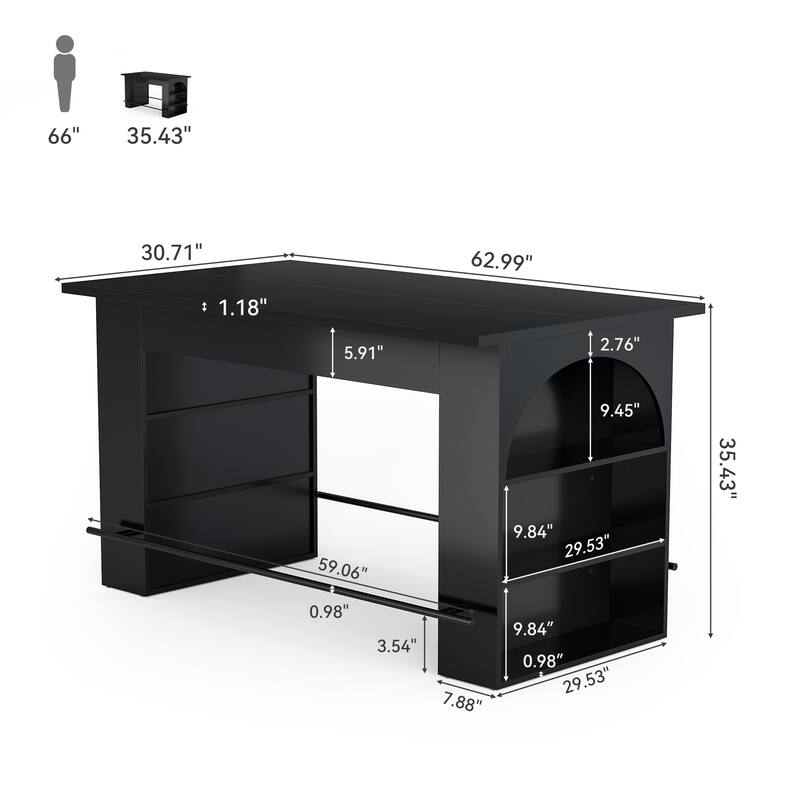 63" Home Bar Unit, Counter Height Pub Table with Storage for Kitchen