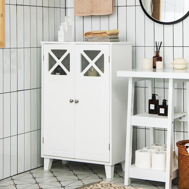 Costway Bathroom Cabinet Wooden Storage Cabinet Free Standing w/