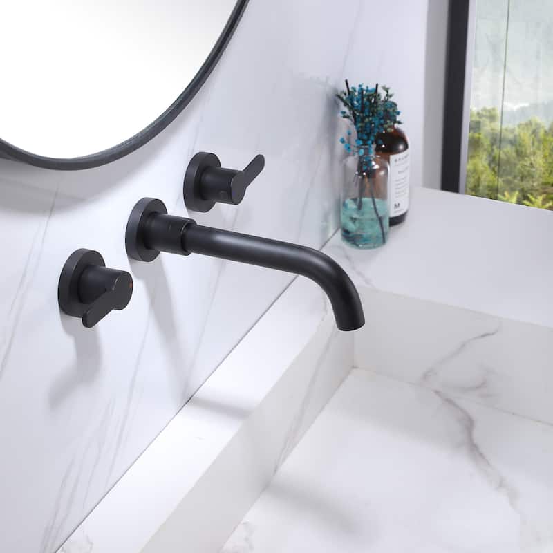 Modland Wall Mounted 2-Handle Bathroom Faucet, Water-Saving, Ceramic Valve & Matte Black