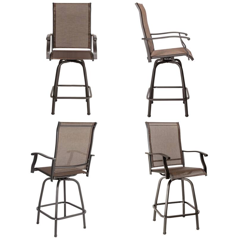 Outdoor Patio 4-Piece Swivel Bar Stools, All-Weather Textilene, Brown with Gold Speckles