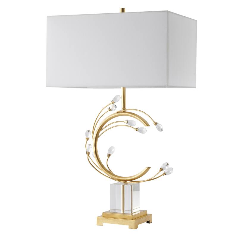 Gold Leaf Frame Table Lamp With Clear Crystal Base And Accents