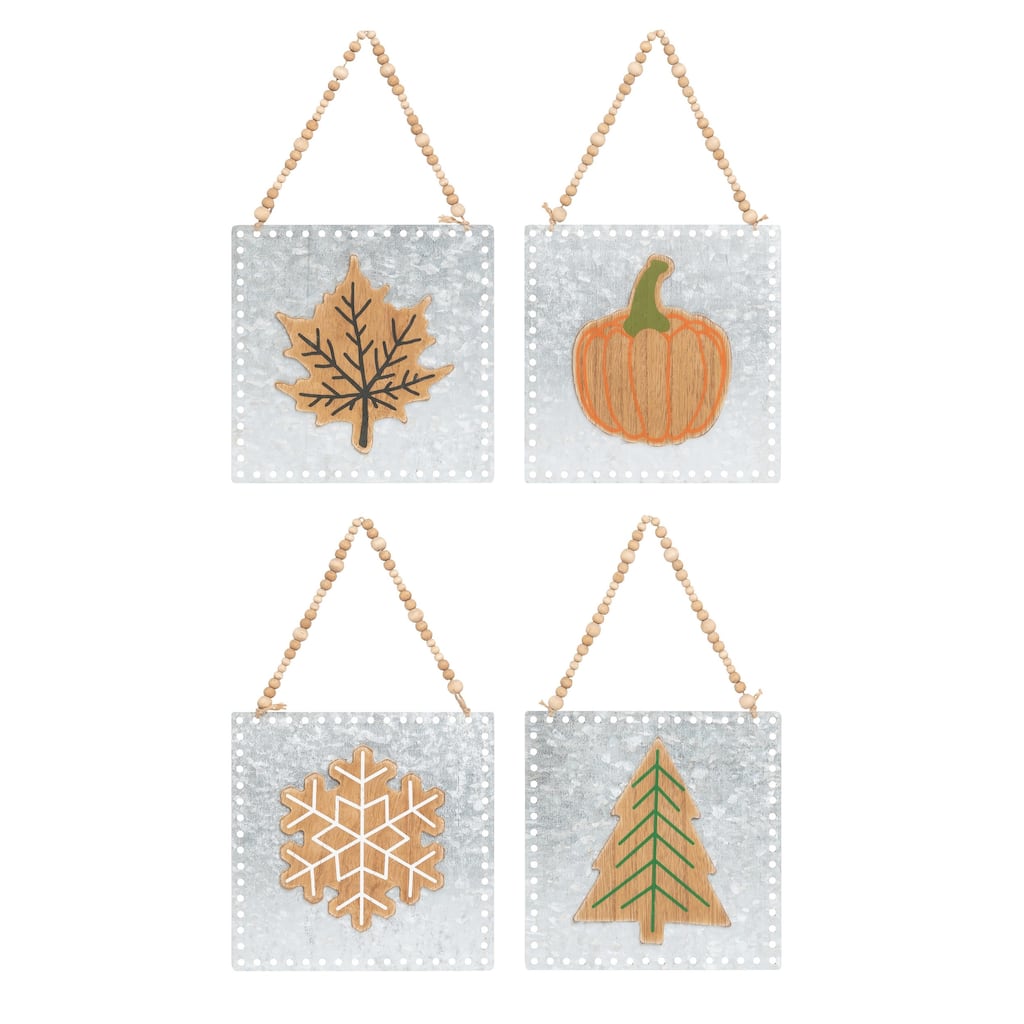 Transpac Wood 11.02 in. Multicolored Christmas Reversible Dimensional Seasons Sign Set of 2
