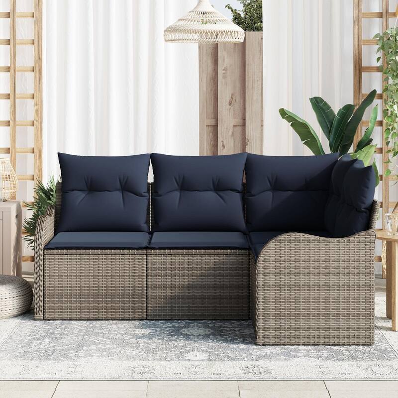 vidaXL 4/5 Garden Sofa Set with Cushions Black/Brown/Grey Poly Rattan - 69.9 x 48.2 x 27.2