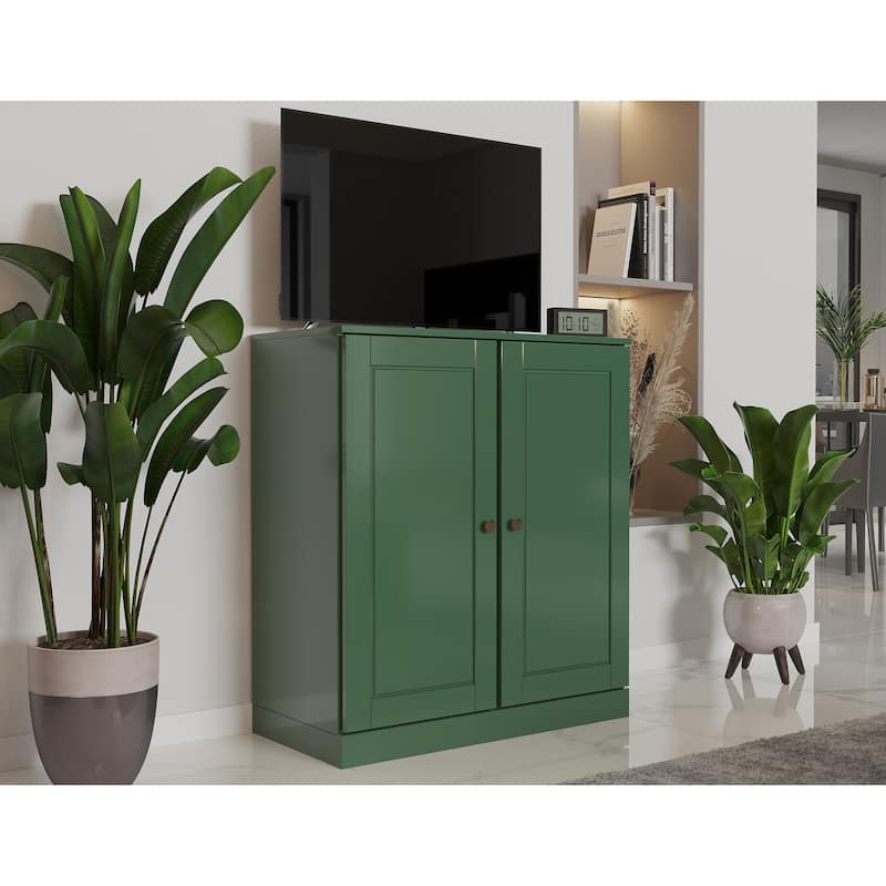 Palace Imports 100% Solid Wood TV Stand with Solid Doors for TVs up to 32" - Green