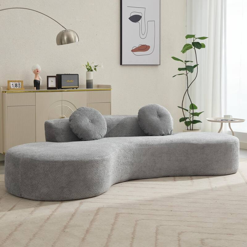 Curved Sofa Couch with Chaise, Modern Sleeper Sofa with Ottoman Bench, 105.5"