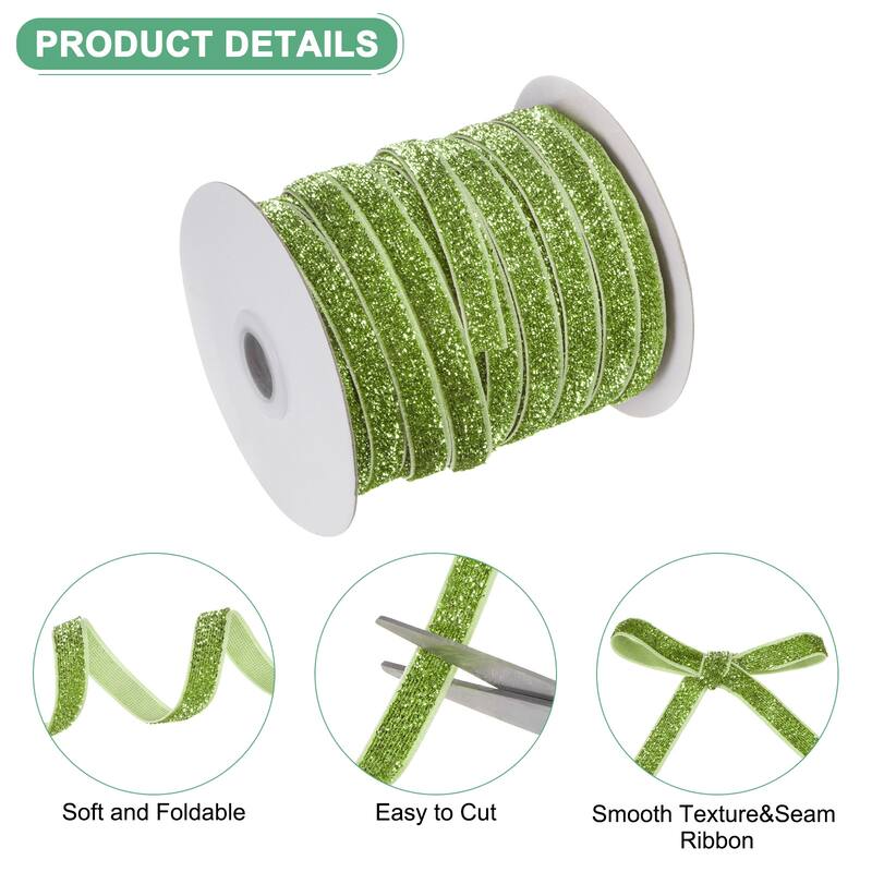 1 Pack Metallic Glitters Velvet Ribbon,3/8"x50 Yards for Gift - Grass Green
