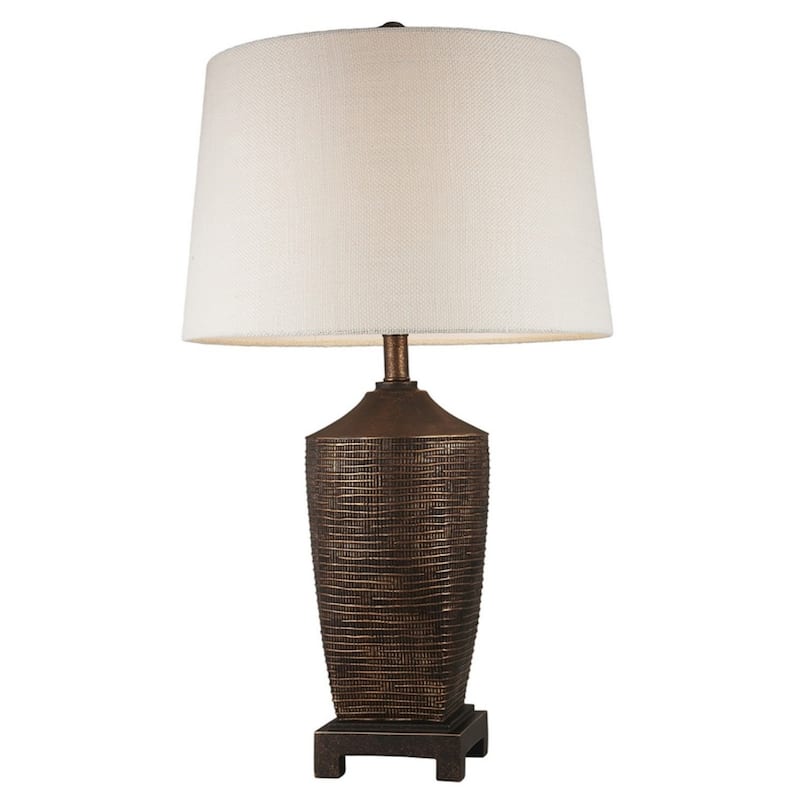 Bronze Polyresin Urn Table Lamp with Off White Empire Shade 3Way Switch - 17” x 17” x 30” (D x W x H) - Bronze-Off White