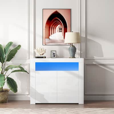 Sideboard Storage Cabinet with LED Light,Kitchen Unit Cupboard Buffet ...