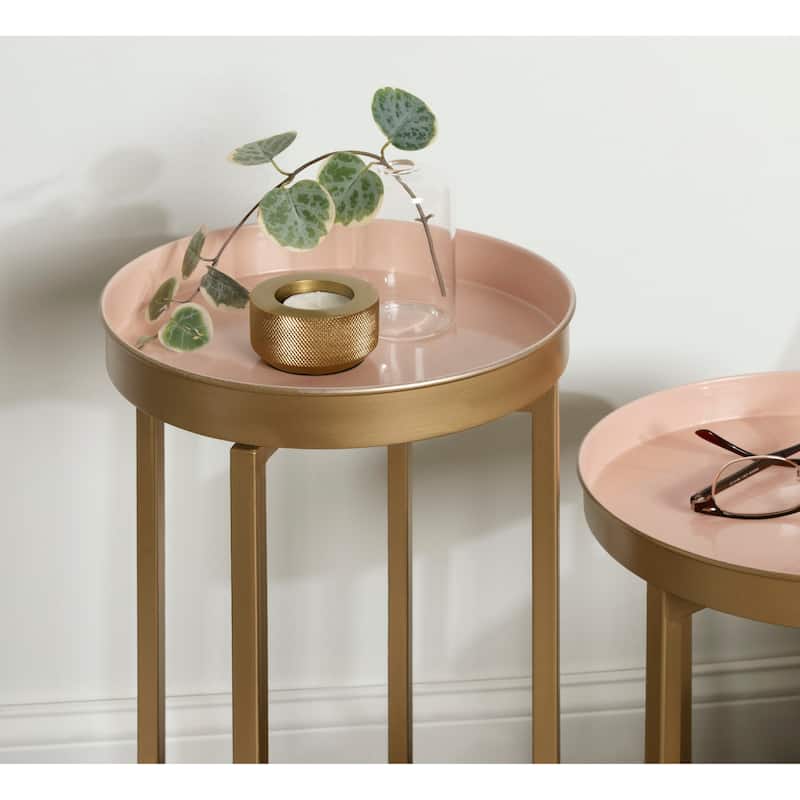 Kate and Laurel Celia Round Metal Foldable Tray Table Set