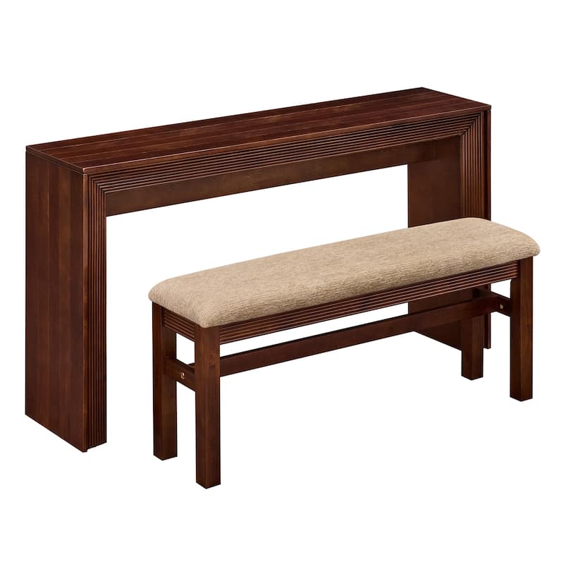 Fluted Counter Height Bar Table Set for Two with Upholstered Bar Stool and Solid Wood Legs