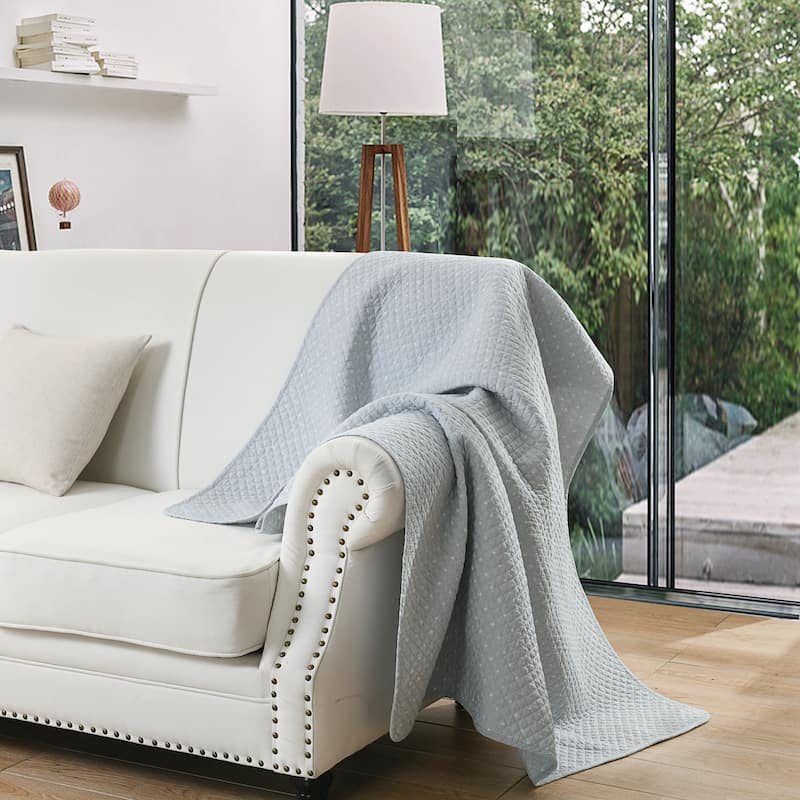 Cotton Quilt Quilted Throw Decorative Throw Blanket 50 By 60 Inches - Light Blue