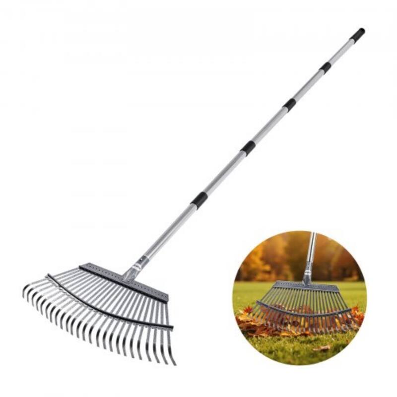 Adjustable Lawn Rake with Stainless Steel Metal Tines - 72.83 x 18.31 x 2.17 in