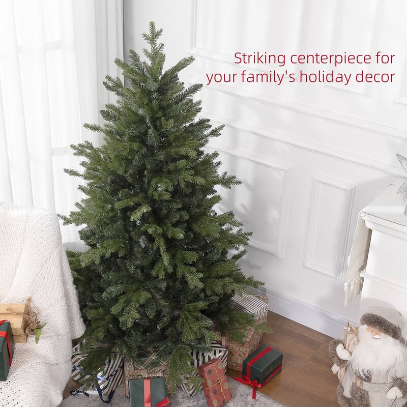 Green Artificial Xmas Tree with Hinged Design, Foldable Metal Stand, Easy Assembly