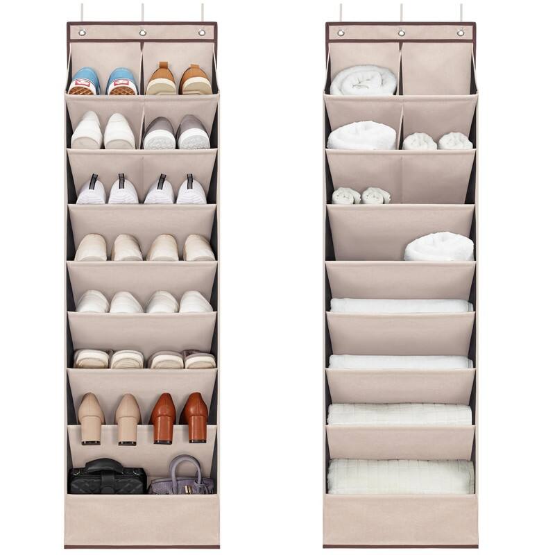 Over the Door Shoe Organizer with 10 Pockets - Beige-6+4 Pockets