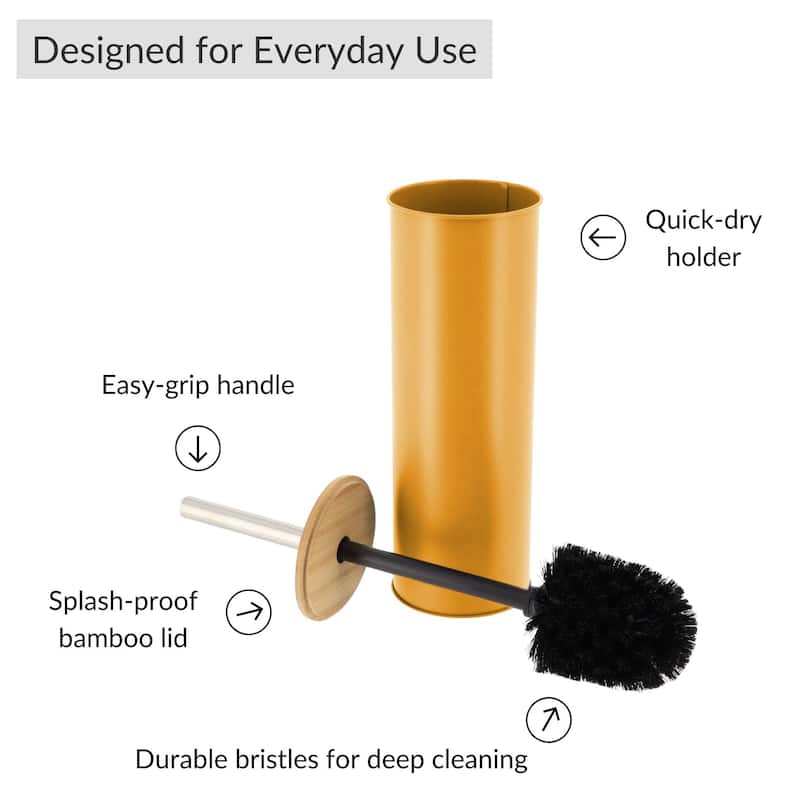 Metal Toilet Brush and Holder Set With Bamboo Lid