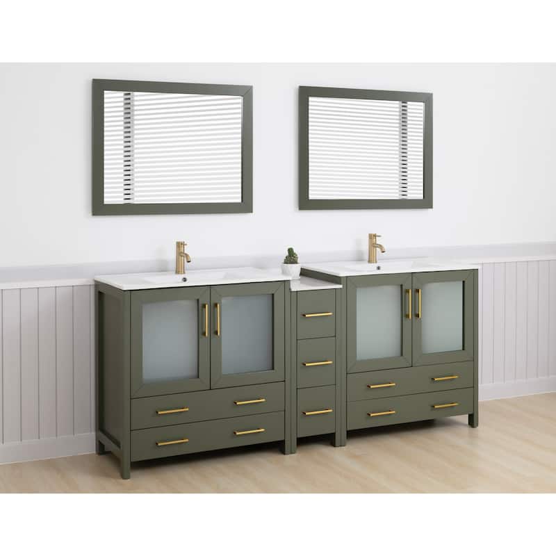 Vanity Art 84" Double Sink Bathroom Vanity Set 7 Dove-Tailed Drawers, 3 Cabinets, 2 Shelves, Soft-Closing Doors with Free Mirror