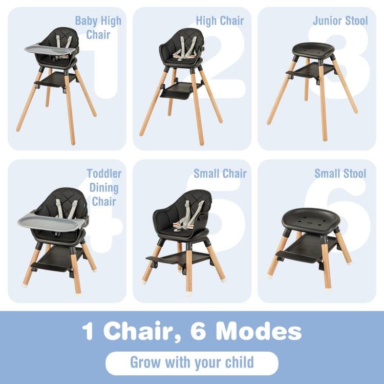 6-in-1 Baby High Chair with Removable Dishwasher and Safe Tray - 24.5" x 23" x 35.5"