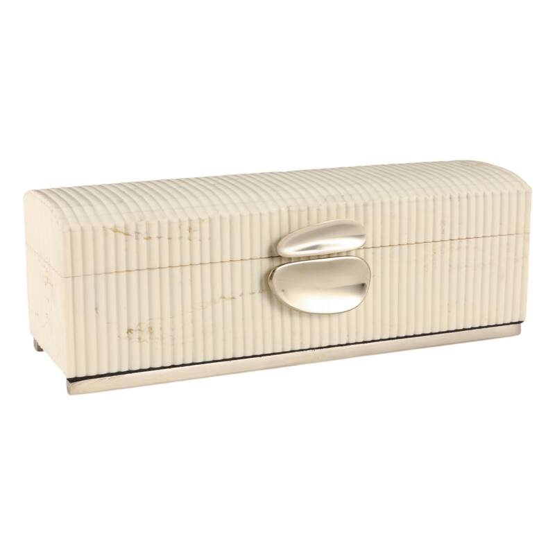 Modern Ribbed Keepsake Box with Metal Closure and Lid - 16.5", Cream - 16.25"