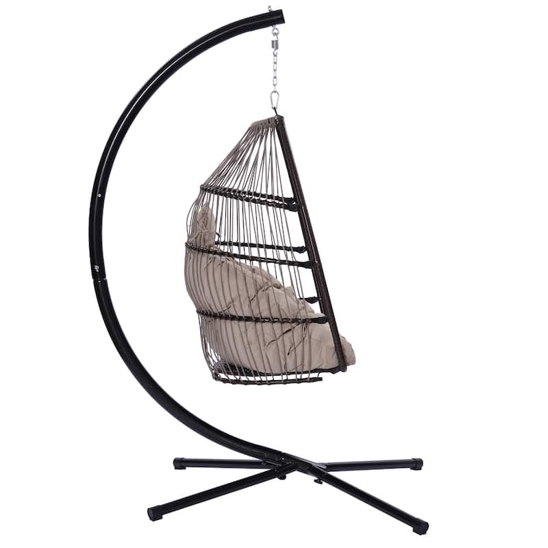 Folding Hanging Chair C Type Bracket Swing with Cushion & Pillow Bed