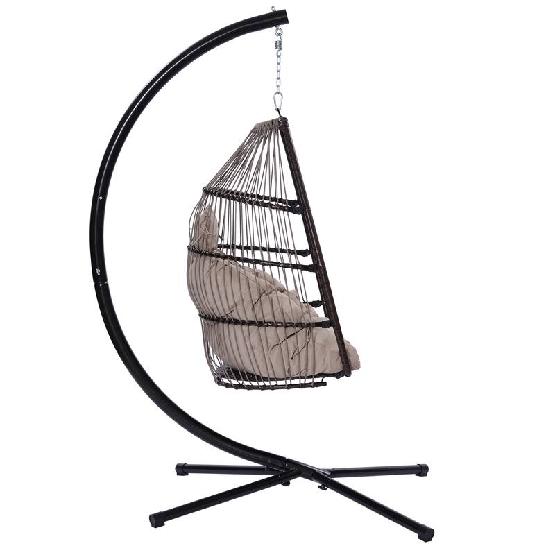 Outdoor Patio Wicker Folding Hanging Chair, Rattan Swing Hammock with