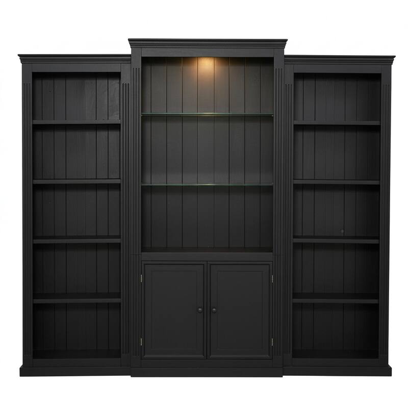 78.75"Tall 3-Pieces Bookcase,Display Cabinet With 5 Colors Adjustable Led Ceiling Light,Bookshelves With Tempered Glass Shelves