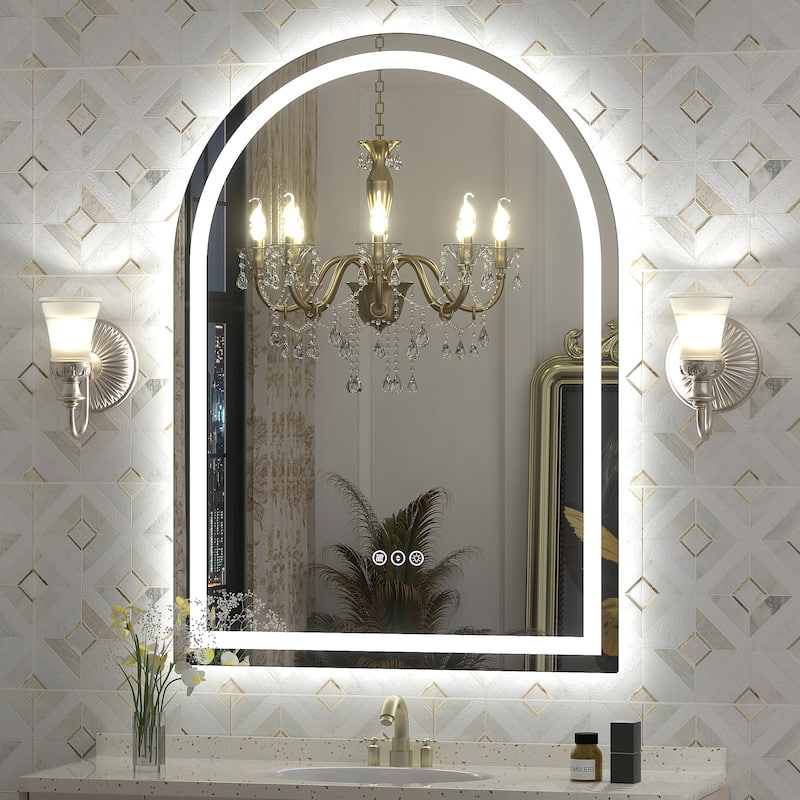 UL Certified Arched LED Anti-fog Tempered Glass Wall Bathroom Vanity Mirror - 44"x32" - Front and back light