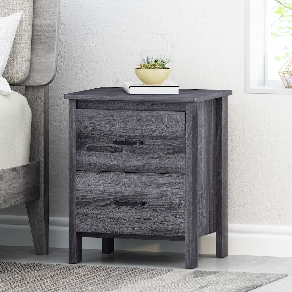 Contemporary Nightstand with Two Drawers, Faux Wood, 23.25\