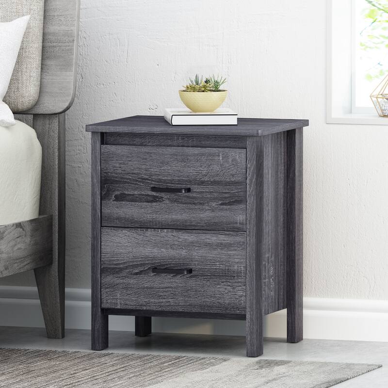 Contemporary Nightstand with Two Drawers, Faux Wood, 23.25\ - DARK GREY