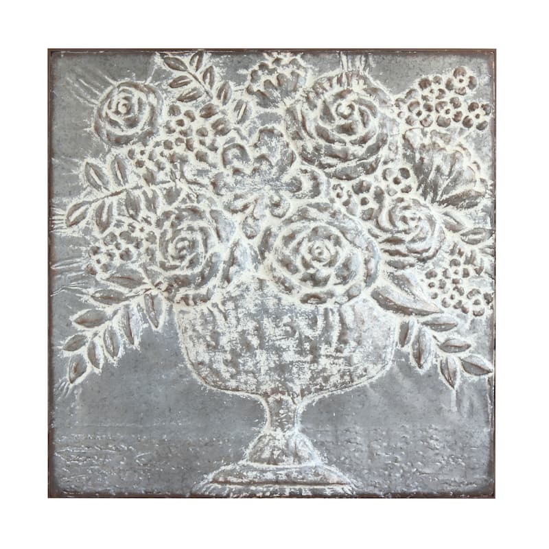 Metal Floral Bouquets Wall Décor - 36.25" x 36.25" - Distressed White