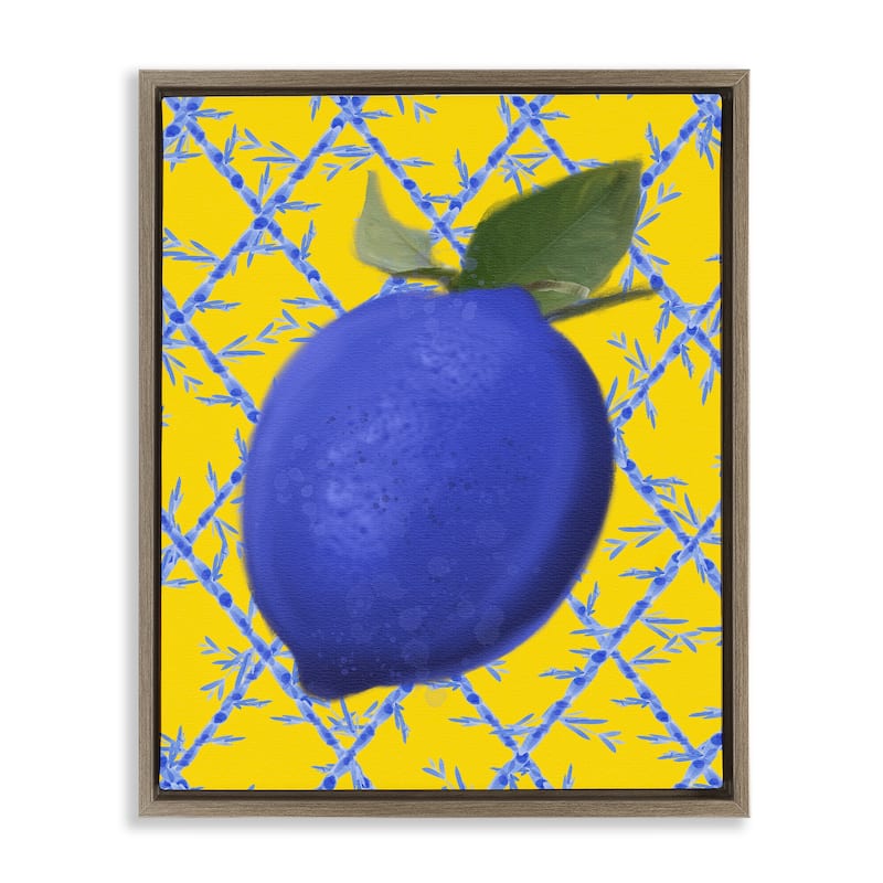 Stupell Blue Lemon over Yellow Framed Floater Canvas Wall Art Design By Matthew Piotrowicz - 25 x 31 - Brown