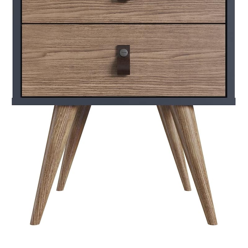 Manhattan Comfort Amber Nightstand with Faux Leather Button Handles in Blue and Nature (Set of 2)