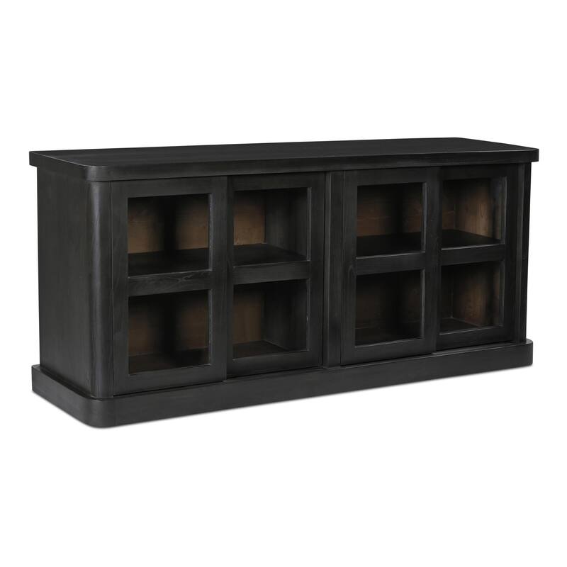 NADAAL STUDIOS Selira, Wooden Sideboard With Glass Sliding Doors - 78"W x21"D x33.5"H