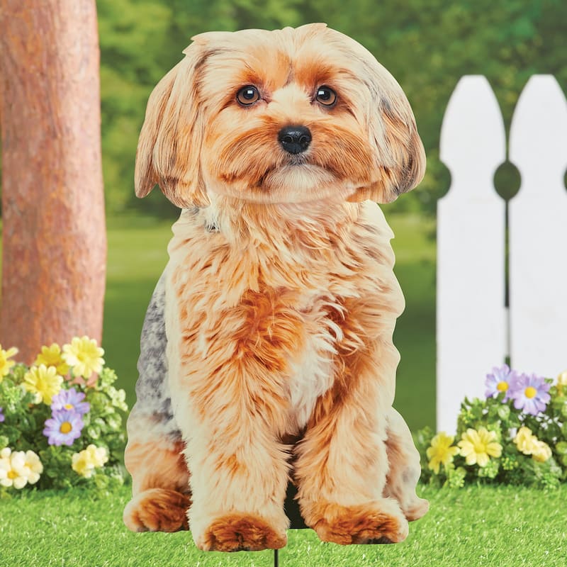 Realistic Lhasa Apso Dog Outdoor Garden Stake - 12 x 28 x 0.25 - Brown - 12 x 28 x 0.25 - Metal