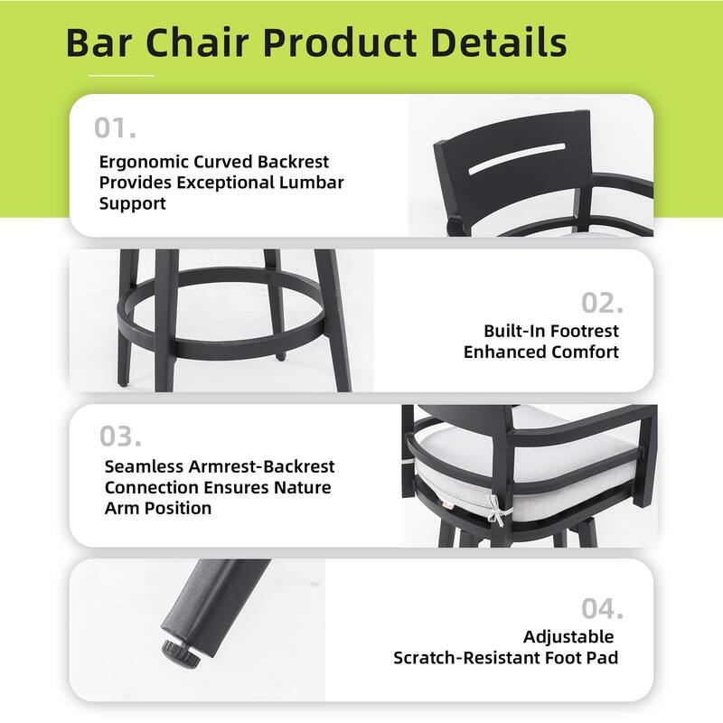 5-Piece Patio Bar Set - Sintered Stone Table and 4 Swivel Bar Chairs, Marble-Inspired Top, Ember Black
