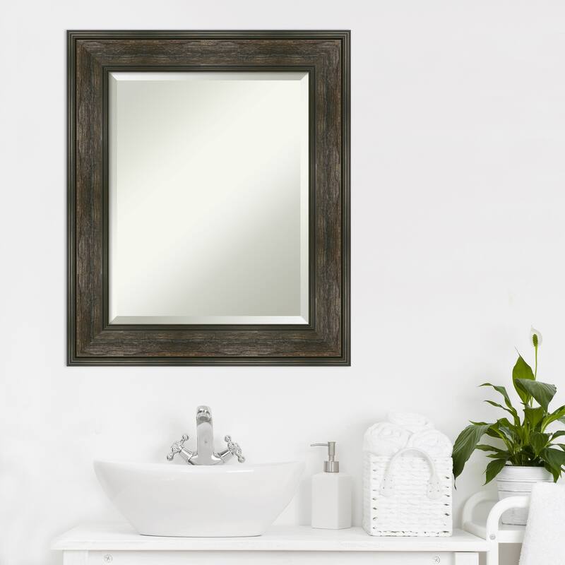 Beveled Bathroom Wall Mirror - Rail Rustic Char Frame - Rail Rustic Char