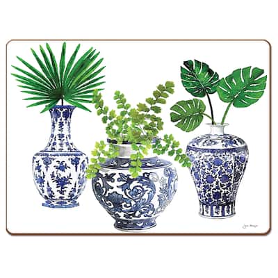 Cala Home Hardboard Placemats - Blue Delft Vases - Set of 4 - 15.5x11.25x.206