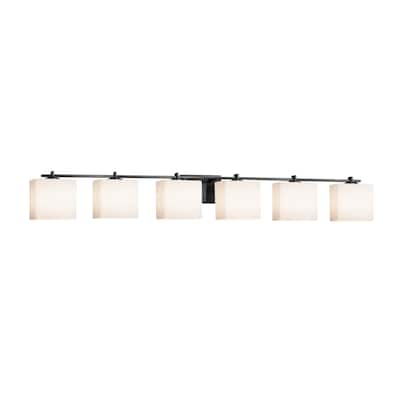 Justice Design Fusion Era 6-light Matte Black Bath Bar, Opal Rectangle Shade