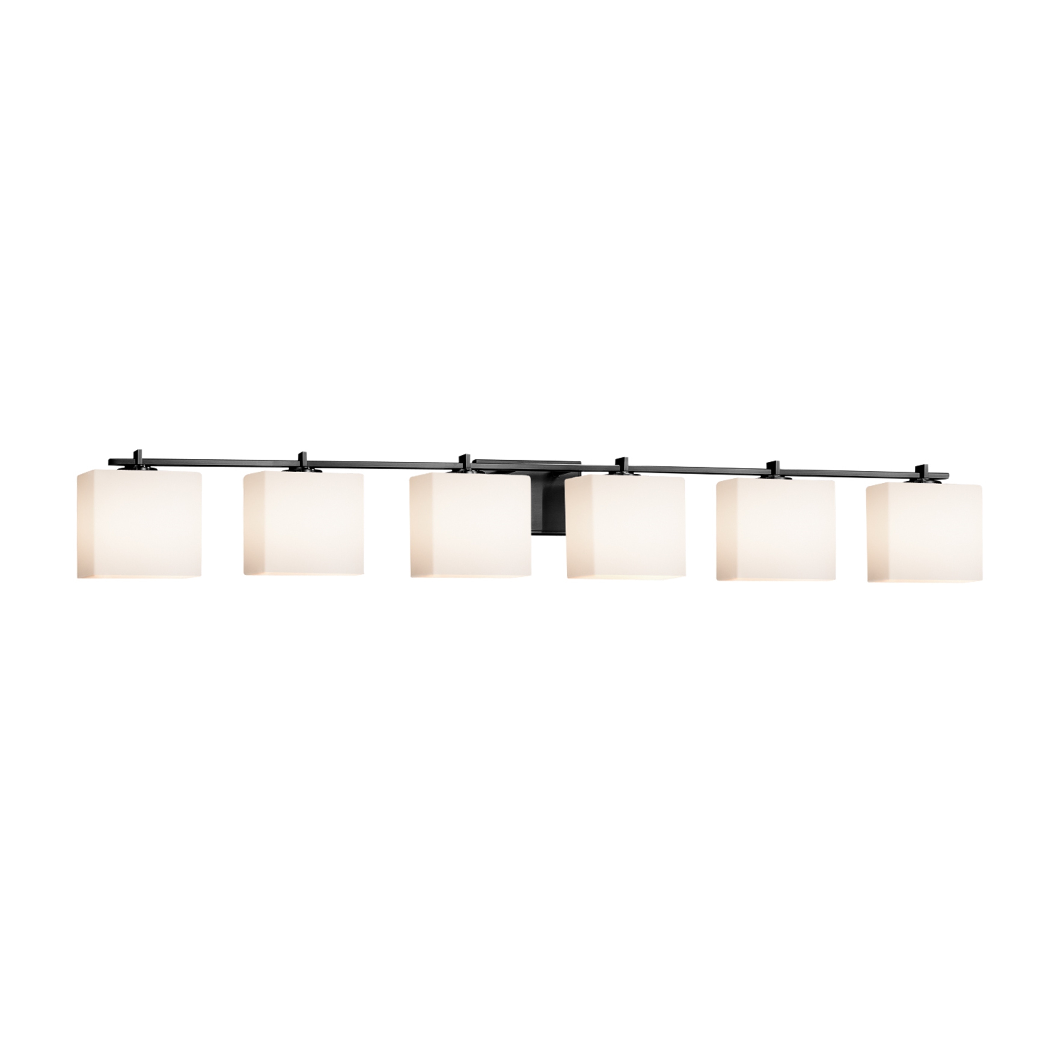 Justice Design Fusion Era 6-light Matte Black Bath Bar, Opal Rectangle Shade