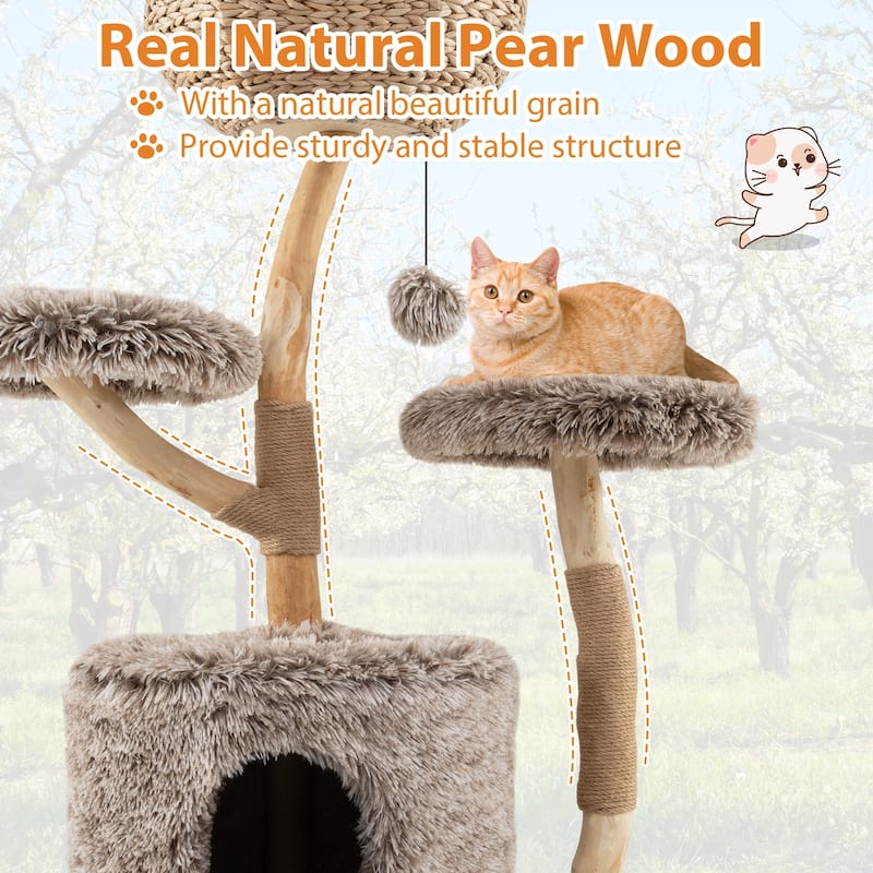 Grey 4-Tier Cat Activity Center with Plush Perch and Condo Hideout and Jute Scratching Posts - 23.5" x 41.5"