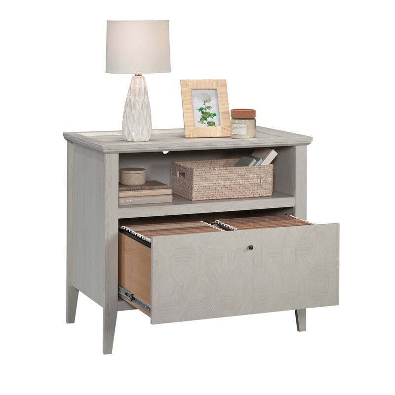 Wood Lateral File with Spacious Drawer, Light Gray