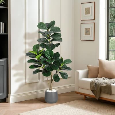 Artificial Fiddle Leaf Fig Tree with Black Planter Pot for Home Decor
