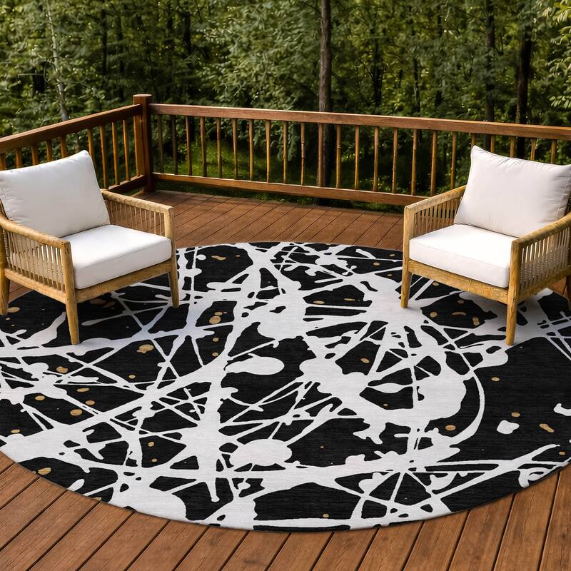 Machine Washable Indoor/ Outdoor Modern Campo Chantille Rug - Black - 8' x 8'