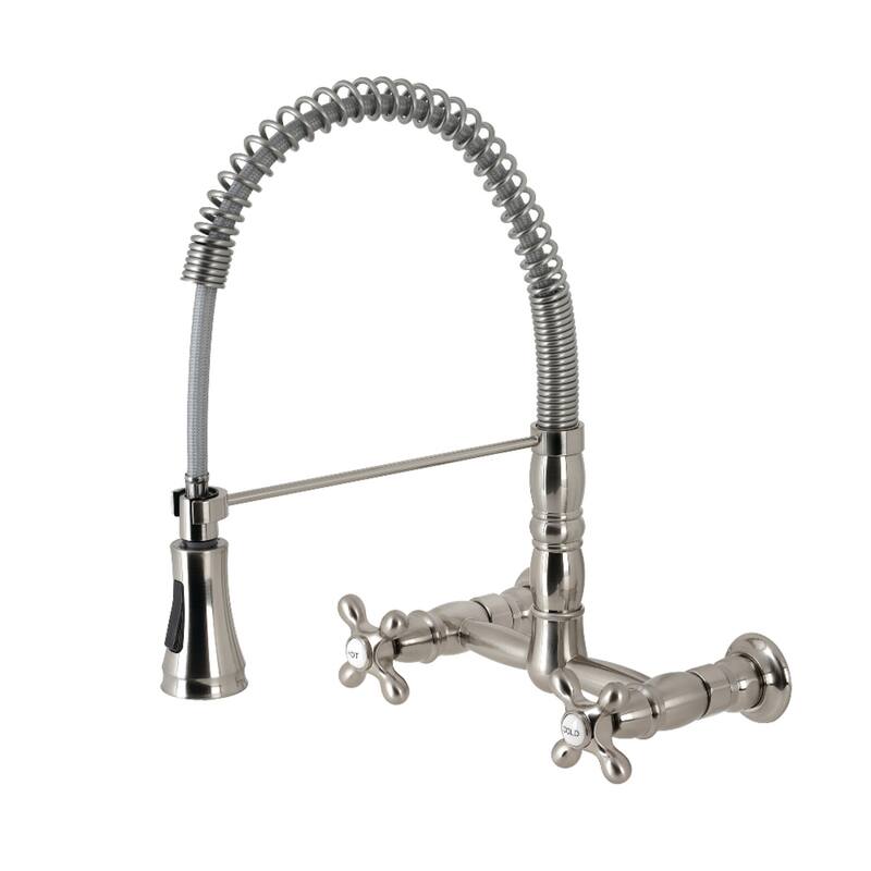 Kingston Brass Heritage Two-Handle Wall-Mount Pull-Down Sprayer Kitchen Faucet - Brushed Nickel