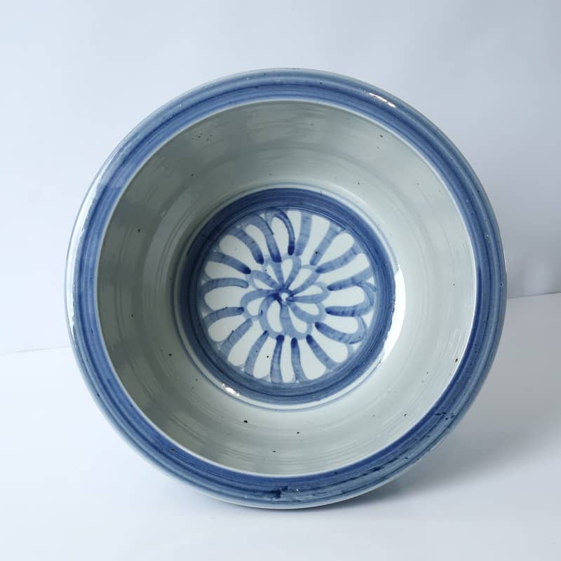 Approx. 18 Inches Wide Blue and White Planter with Flower Motif