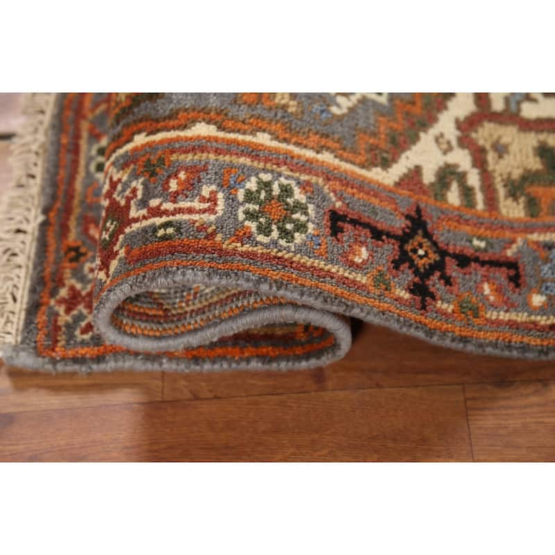 Gray Geometric Heriz-Serapi Indian Accent Rug Handmade Wool Carpet - 2'0"x 3'0"