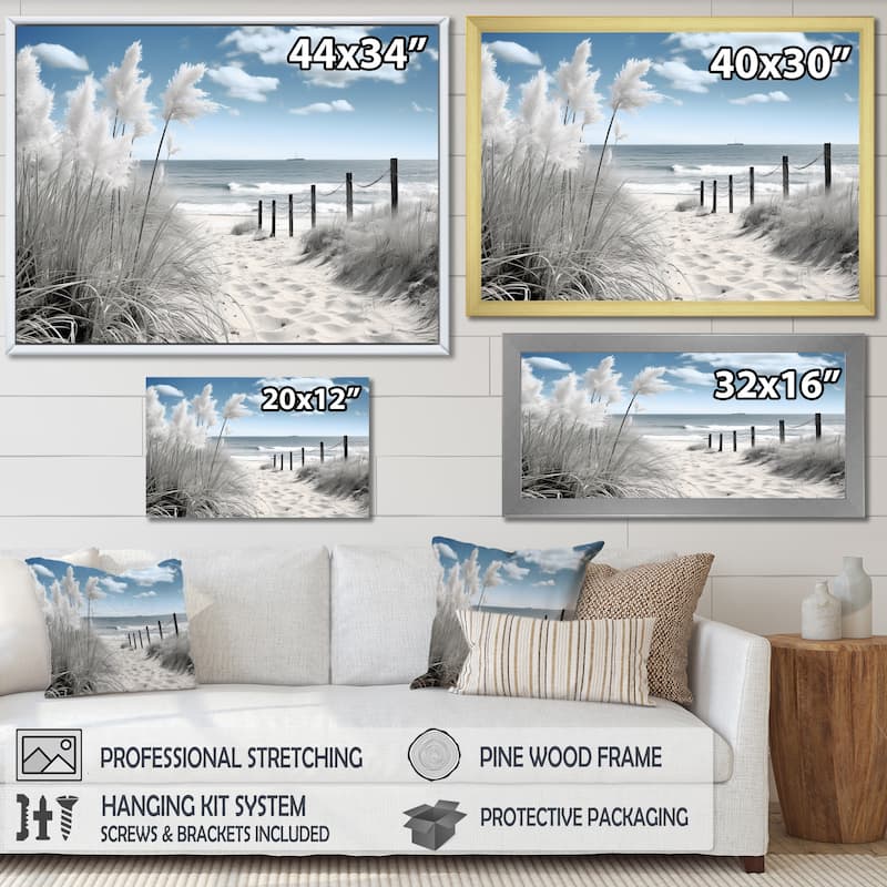 Designart "Beach Seascape Dreams Path II" Nautical & Beach Framed Canvas Prints